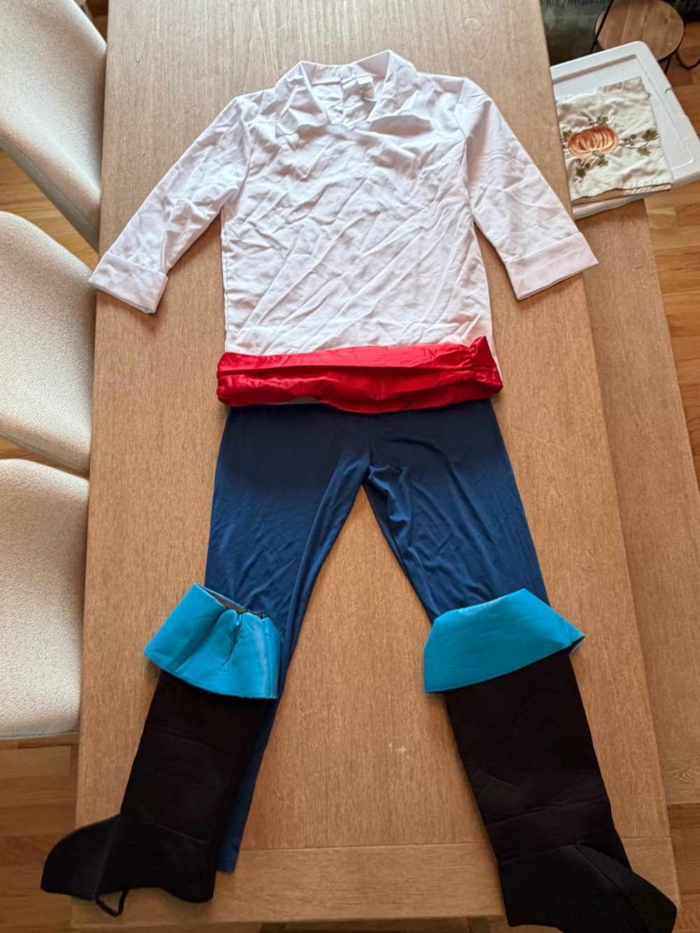 Prince Eric Adult XL Costume Set - White Top, Blue Pants, Red Sash